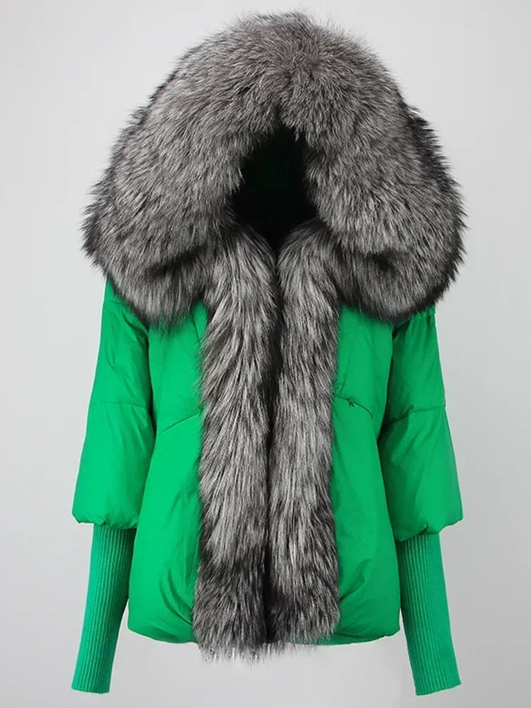 Winter Warm Snow Clothes Supplies Jacket Women Real Fox Fur Collar Hooded Natural Thick Warm Loose Oversize Duck Down Coat Streetwear Outerwear Female Girls Luxury Winter Fashion Clothing Products