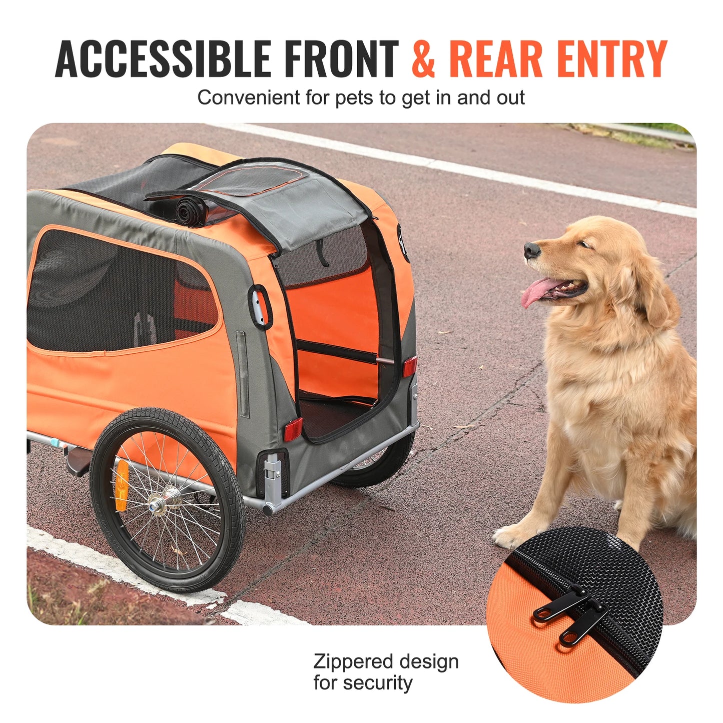 65lbs Dog Bike Trailer 2-in-1 Pet Stroller Folding Cart Frame Bicycle Carrier with Wheels Universal Coupler for Dogs Cats