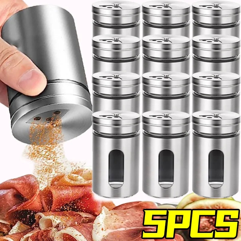 201 Stainless Steel Seasoning Jar Condiment Salt Sugar Shaker Pepper BBQ Camping Picnic Spice Storage Box Powder Bottle Container Toothpick Holder Kitchenware Accessories
