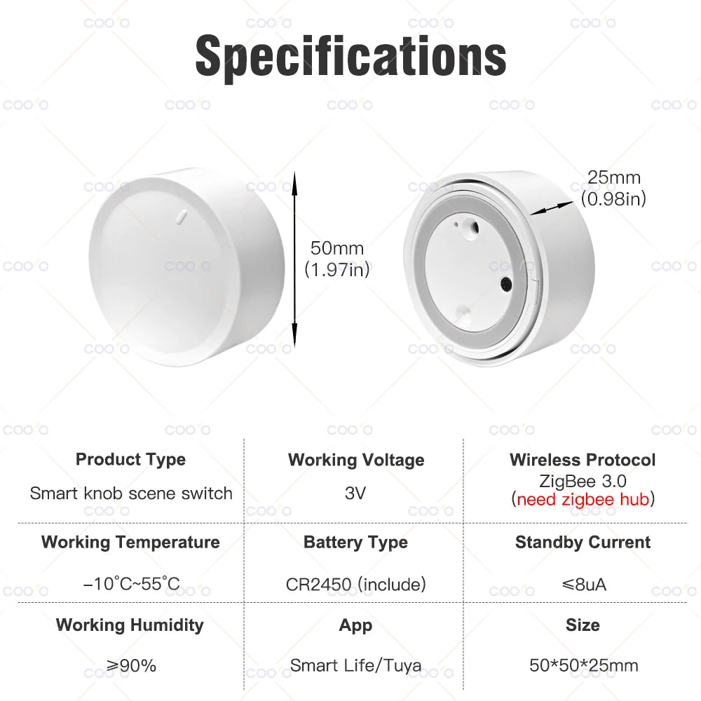 New Smart Home Device TUYA  ZigBee Smart Knob Switch DIY Wireless Scene Button Rotatable Dimmer Switch Home Appliances Automation Linkage Remoter