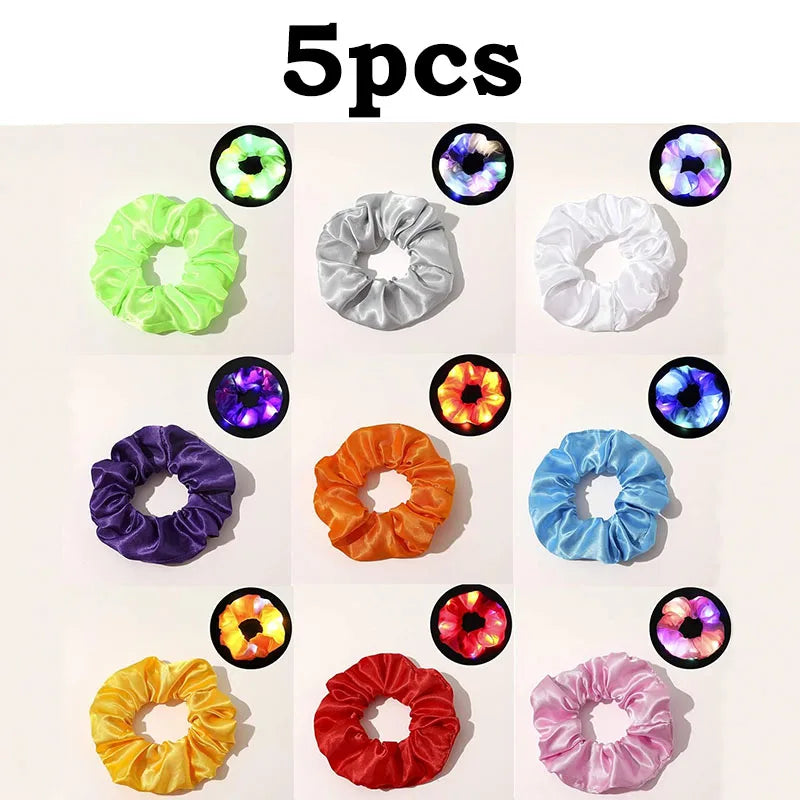 1/10/20 PCS Set LED Luminous Earrings Scrunchies Glowing Hairband Girl Light Up Hair Scrunchy Rave Festival Party Night Clubwear Headwear Supplies Hair Accessories