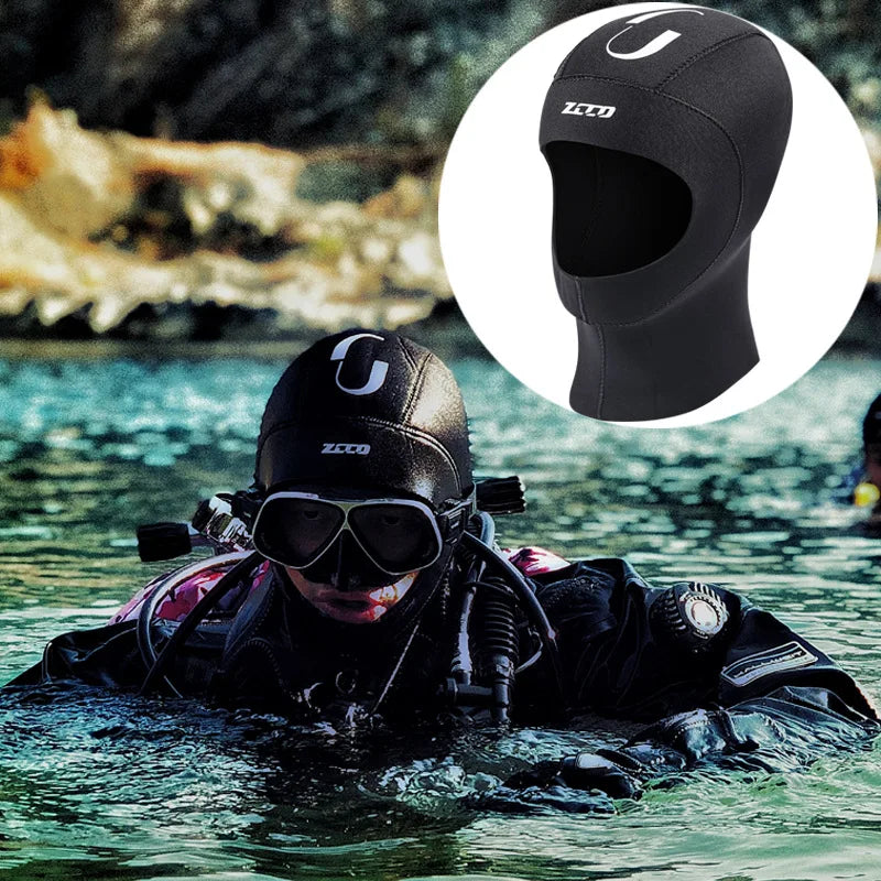 3MM Neoprene Professional Scuba Diving Cap Hood Neoprene Protect Hair Swimming Hat With Shoulder Snorkeling Equipment Hat Hood Swim Warm Wetsuit Accessories