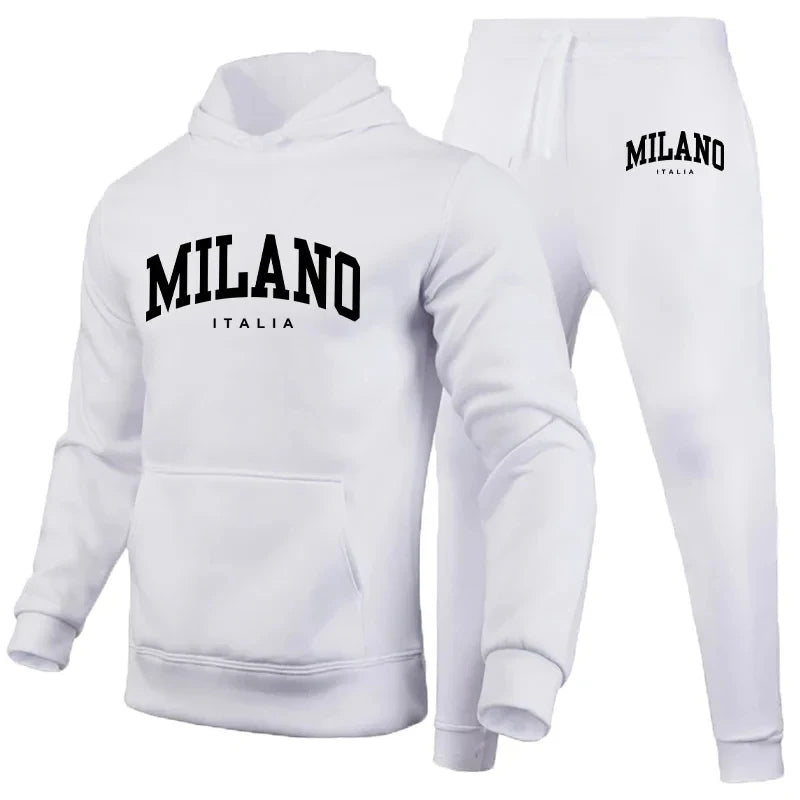 NEW Arrivals Men's Luxury Hoodie Set Milano Sweatshirt Sweat Pant for Male Hooded Tops Jogging Trousers Suit Casual Streetwear Tracksuit Outdoor Running Hiking Gym Sports Fashion Apparel Supplies