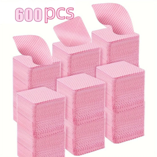 600 PCS Set White/Pink Color  Lint-Free Nail Wipes Gel Cleansing Tissues Aluminum-Free Nail Polish Remover Pads for Nail Beauty Cleaning Care Tools Pedicure Women Nail Care Manicure Supplies
