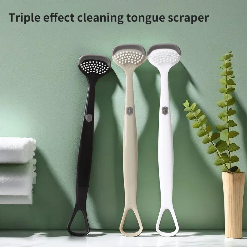 3 PCS Set Multifunctional Silicone Tongue Coating Cleaner Oral Cleaning Home Outdoor Travel Tongue Brush Reusable Three-Effect Tongue Scraper Oral Cleaning Hygiene Safe Soft Reassuring Tool