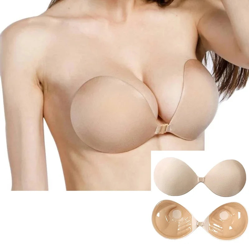 Sexy Women Invisible Push Up Bra Self-Adhesive Silicone Bust Front Closure Sticky Bra Skin Backless Strapless Bra