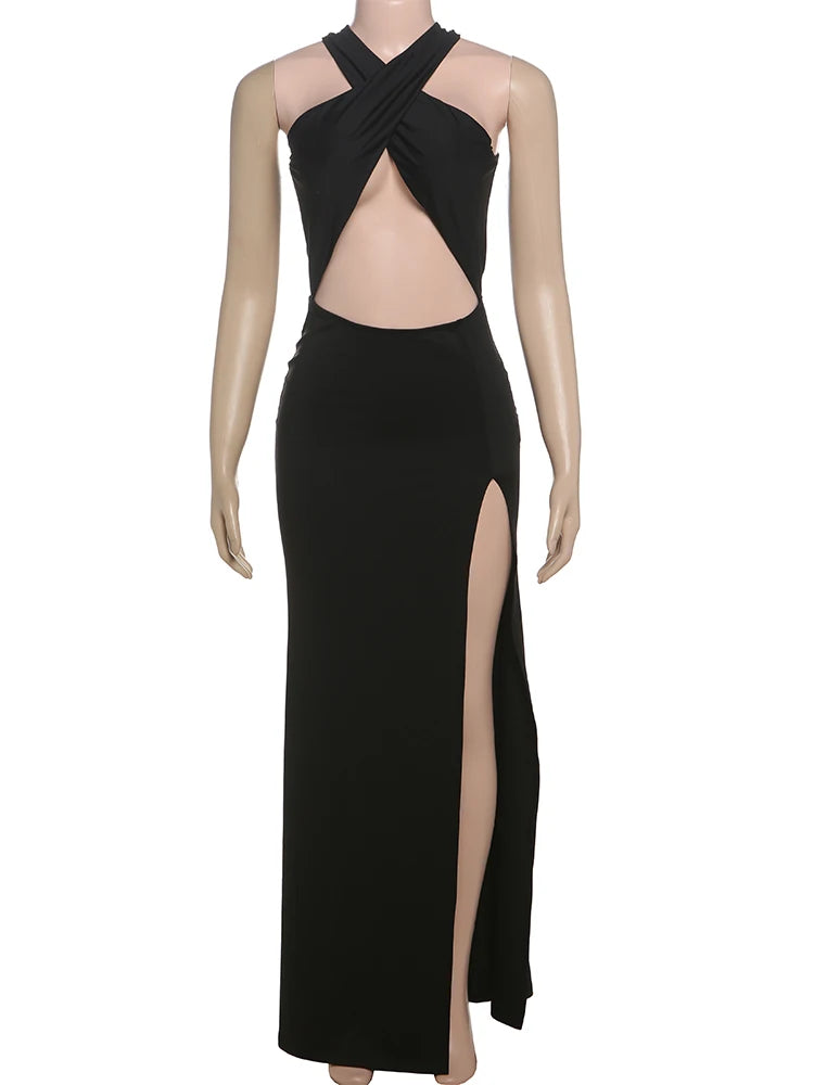 NEW Arrivals S(8)-L(12-14~0 UK Size Sexy Hot Irregular Hollow Cross Knot Maxi Dress Women Sexy Backless Skinny High Splits Midnight Prom Evening Beach Party Night Club Outfits