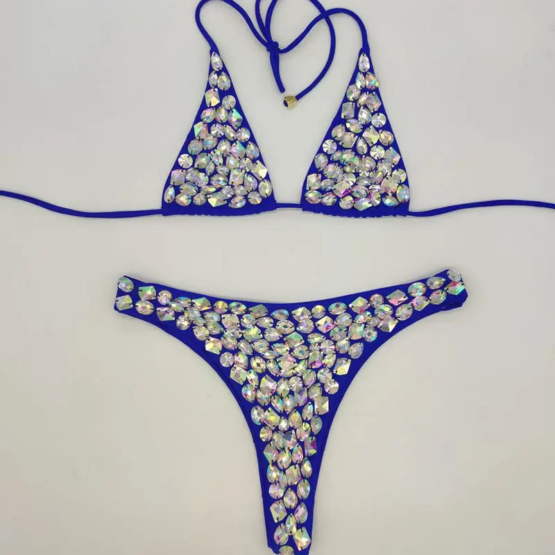 NEW Arrivals Luxury Shiny Diamond Bikini Set Summer Beach Push Up Halter Swimsuit Female Crystal Swimwear Women Brazilian Bikini Ladies Sexy Beach Wear