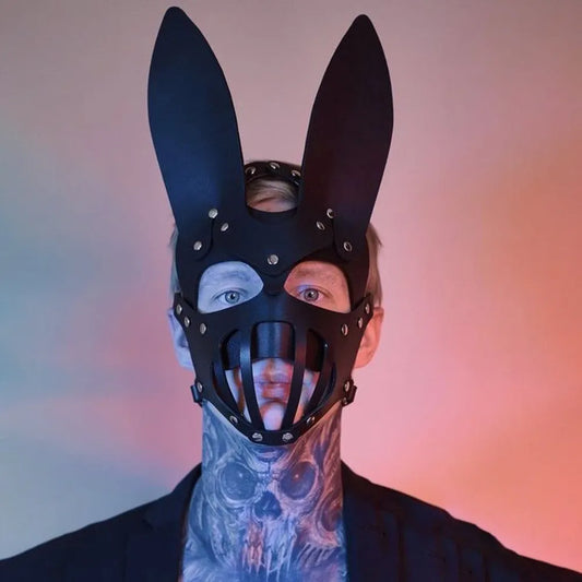 Gothic Punk Pu Leather Mask Cosplay Eyes Cosplay Face Rabbit BDSM Funny Nightclub Halloween Mask Carnival Party Game Cosplay