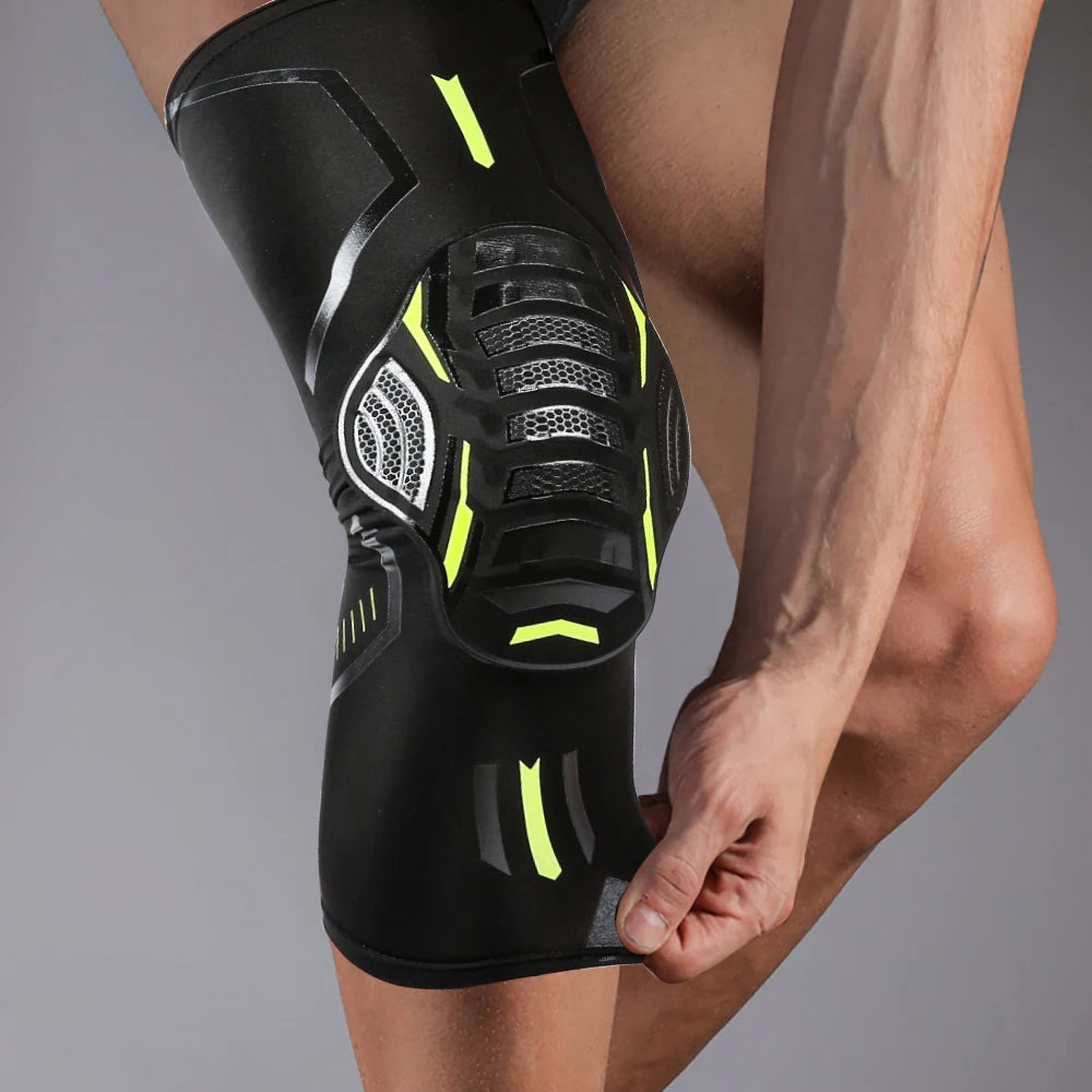 2 PCS Set Blue/Black/White/Red Color Breathable Absorb Sweat Outdoor Running Cycling Tennis Basketball Knee Pad Honeycomb Shockproof Long Leg Sleeves Knee Brace Football Sports Knee Guard