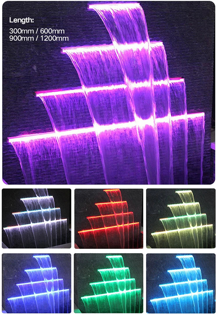 NEW 120CM RGB Remote Control 8 Colors EU/US Plug with Bulbs Automatic Underwater Waterfall Blade Fountain Spa 30/60/90/120cm Water Descent Wall Sheer Descent Cascade Mounted Colorful