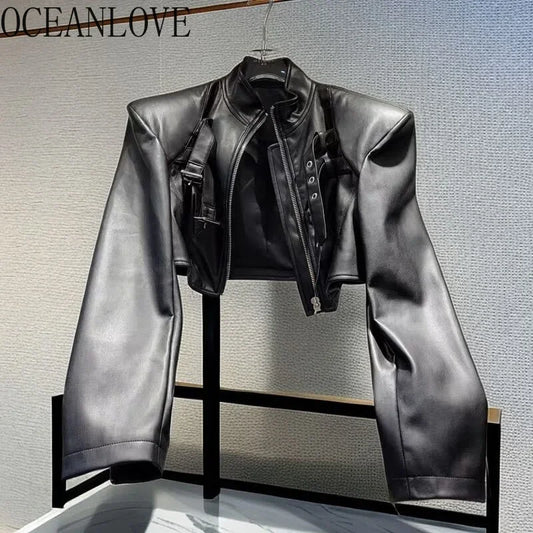 NEW Arrivals Y2K PU Leather Autumn Winter Jackets for Women Streetwear Solid Moto Bilker Style Chaquetas Ins Fashion Short Ropa De Mujer Girls Fashion Clothing Supplies