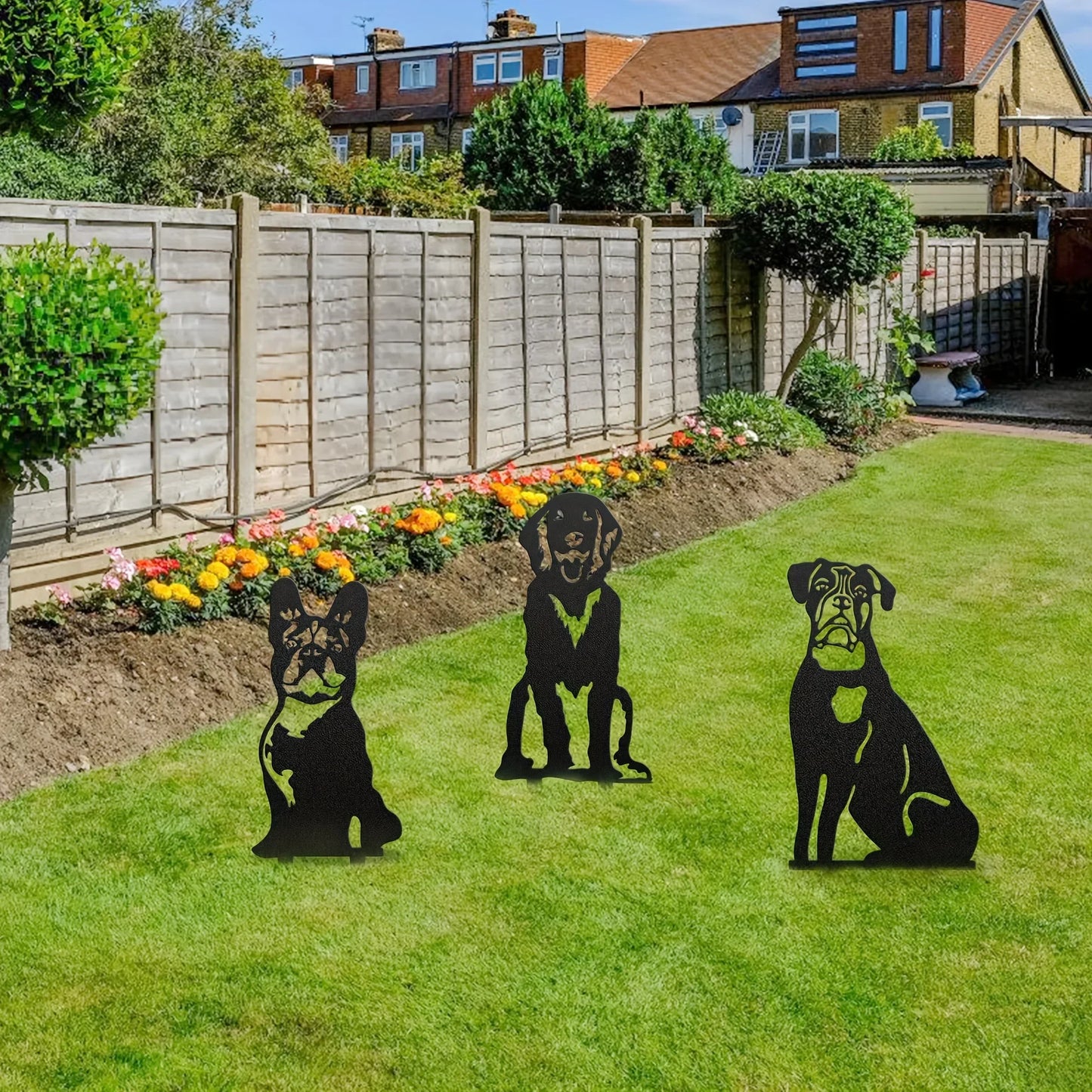 Dog Metal Art Garden Statues French Bulldog, Festival Decorations & Yard Decor 1PC Doberman Pinscher Backyard Lawn Stakes