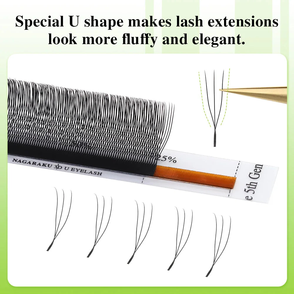 Japanese NAGARAKU U-Shaped 3D 4D 5D Full Set Lashes Extensions Natural Soft U Lashes Premium Mink Brazilian Cilios Mink False Eyelashes Women Girls Cosmetic Accessories