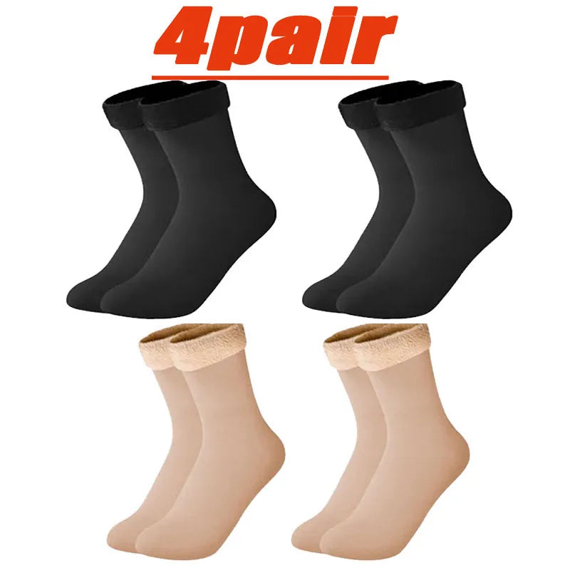 4 Pairs Set Winter Warm Thermal Socks Soft Thicken Plush Socks Solid Color Velvet Wool Snow Boots Floor Socking Outdoor Skiing Snowboard Mountain Hiking Climbing Cycling Socks Sets