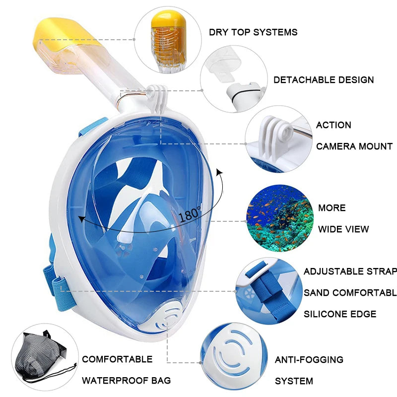 NEW Adults XL /Kids XS Size  Full Face Snorkel Mask - Professional Anti-Fog Diving Goggles, Underwater Scuba Swimming Equipment