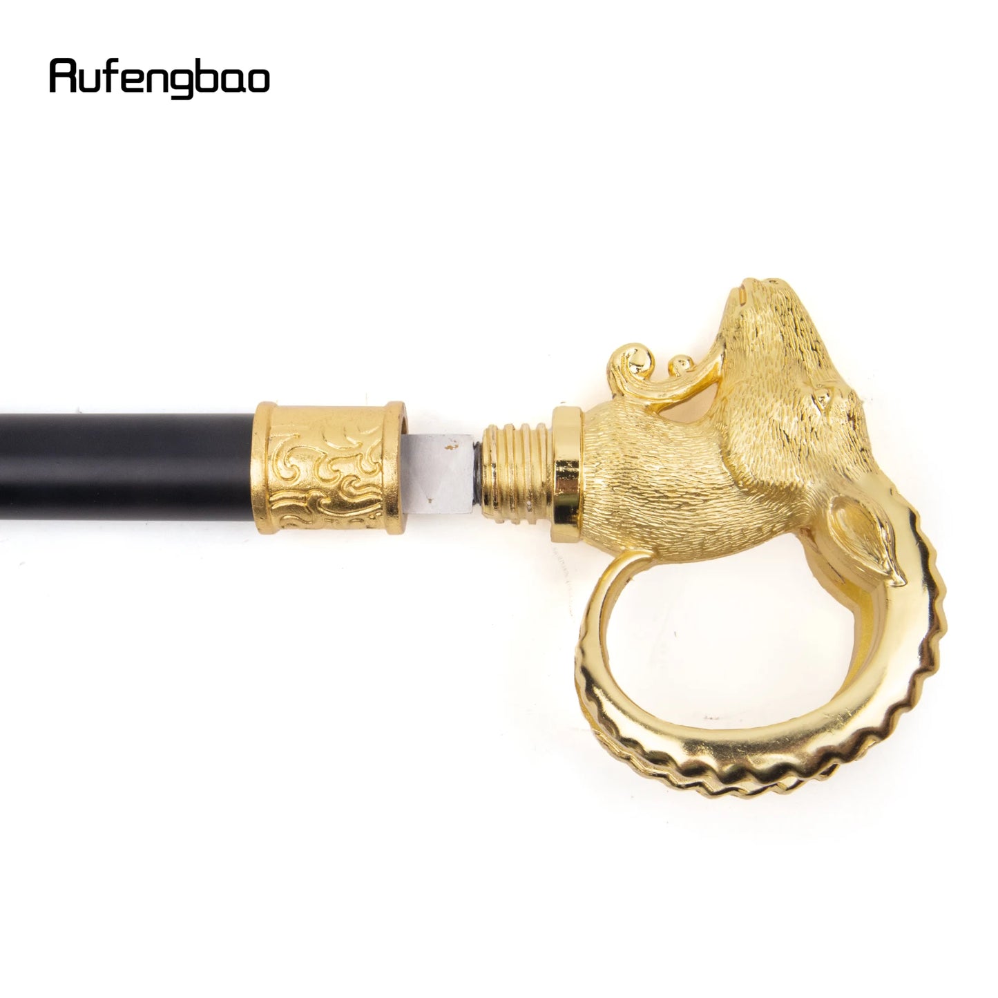 Golden Goat Sheep Animal Single Joint Illuminati's Master Walking Stick with Hidden Plate Self Defense Fashion Cane Cosplay Crosier Stick 91cm for Secret Society Bohemian Ceremony Ritual Events