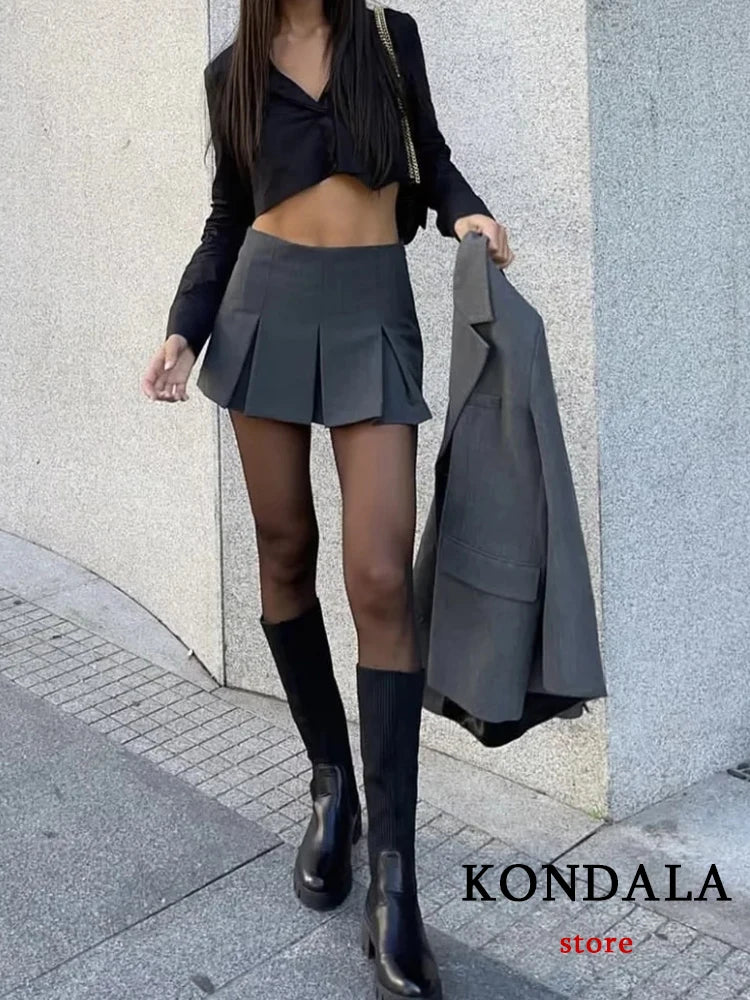Vintage Dark Grey Mini Skirts Women Ruffles Pleated Sexy Shorts Skirts Female Fashion Streetwear Mujer Faldas