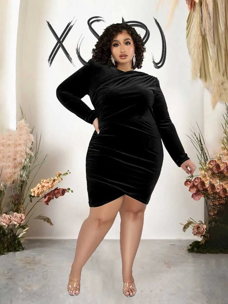 For Curvy Ladies XL-4XL (16-24) UK Plus Size 4 Colors Fashion Women Clothing Curvy Dresses Velvet Winter Party Dress Evening Low Back Draped Dresses
