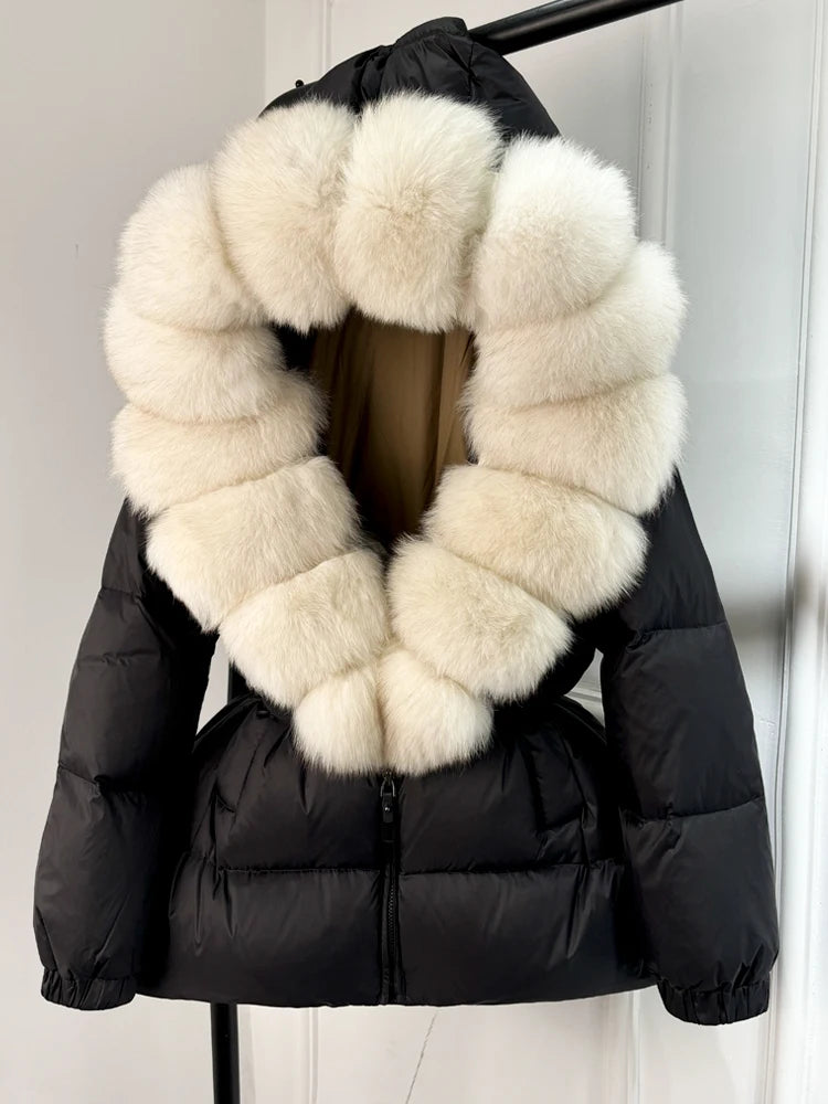 NEW Arrivals UK S-XL Size 11 Colors Winter Puffer Jacket Women 100% Real Fox Fur Hooded Thick Warm 90% White Duck Down Coat Female Parkas Waterproof Mini Coat