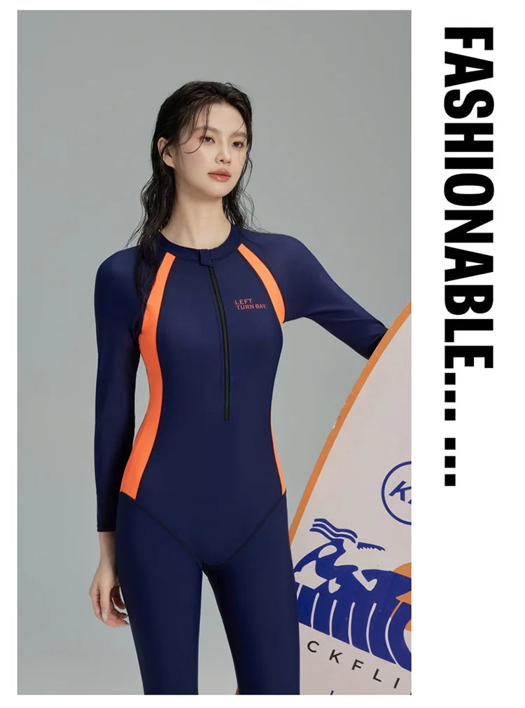 M-4XL Plus Size Full Body Conservative Wetsuit Diving Scuba Surfing Top Quality Long Sleeve One Piece Underwater Swimsuit for Women Zipper Wetsuit Slimming Thermal Vacation Swimming Costume Diver Suit