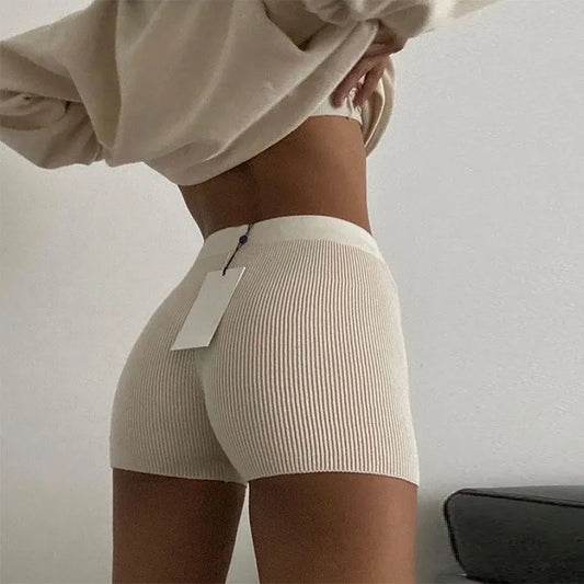 Summer Knit Shorts Cotton White Women Casual Mini Black Sexy High Waist Ribbed Streetwear Basic Biker Shorts High Stretched