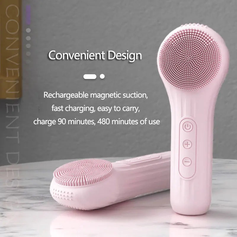Silicon Sonic Facial Cleansing Brush For Face Waterproof Electric Vibration Heating Massage Deep Cleaning SPA Bathroom Tool