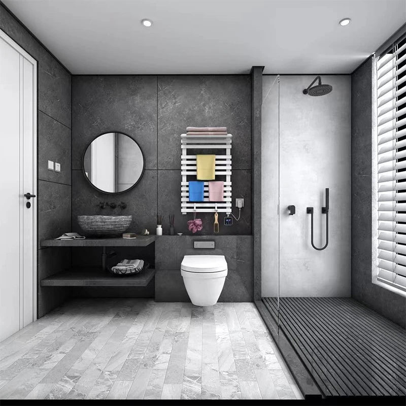 Heated Towel Warmer Rack Wall Mounted Electric Heated Towel Rail Electric Drying Racks with Timer, Home Towel Warmer Hardwired