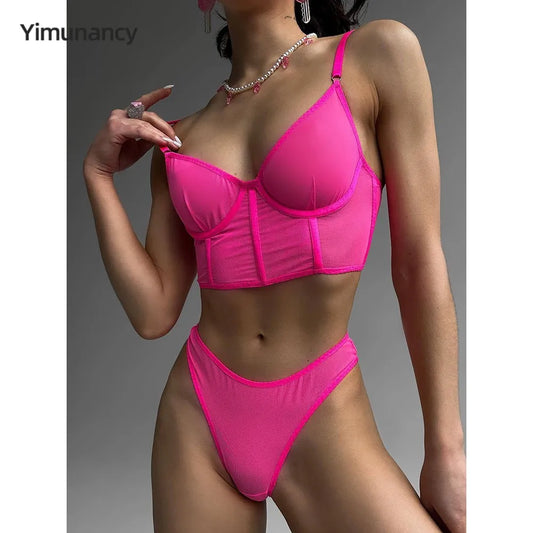 Yimunancy Mesh Bra Set Women Camisole + Brief Underwear Set Sexy Erotic Set Everyday