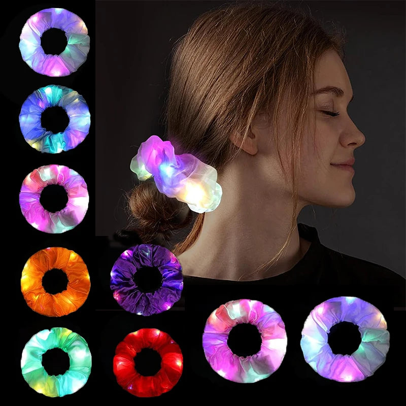 1/10/20 PCS Set LED Luminous Earrings Scrunchies Glowing Hairband Girl Light Up Hair Scrunchy Rave Festival Party Night Clubwear Headwear Supplies Hair Accessories