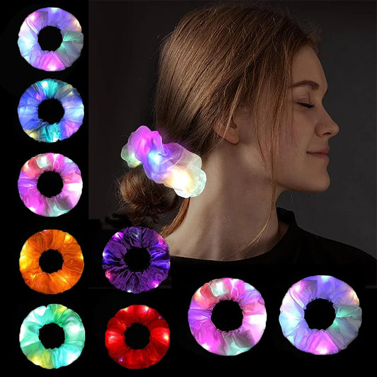 1/10/20 PCS Set LED Luminous Earrings Scrunchies Glowing Hairband Girl Light Up Hair Scrunchy Rave Festival Party Night Clubwear Headwear Supplies Hair Accessories