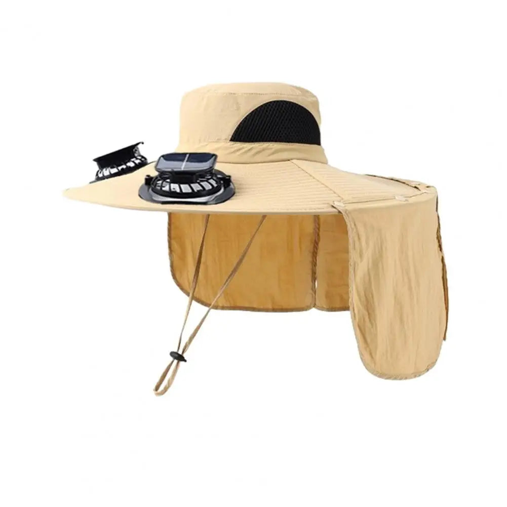 Solar Air Cooler Fan Hat with Neck Flap UV Protection Hat with Solar Fan USB Rechargeable Breathable Men Summer Outdoor Beach Camping Fishing Wide Brim Hats