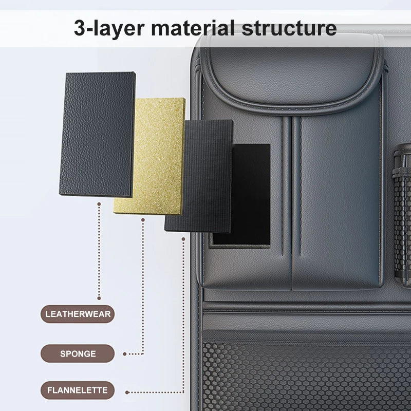 Car Seat Back Organizer Rear Row Storage Bag with Elastic Band  Leather Multi Pocket Anti Kick Pad Seat Protector