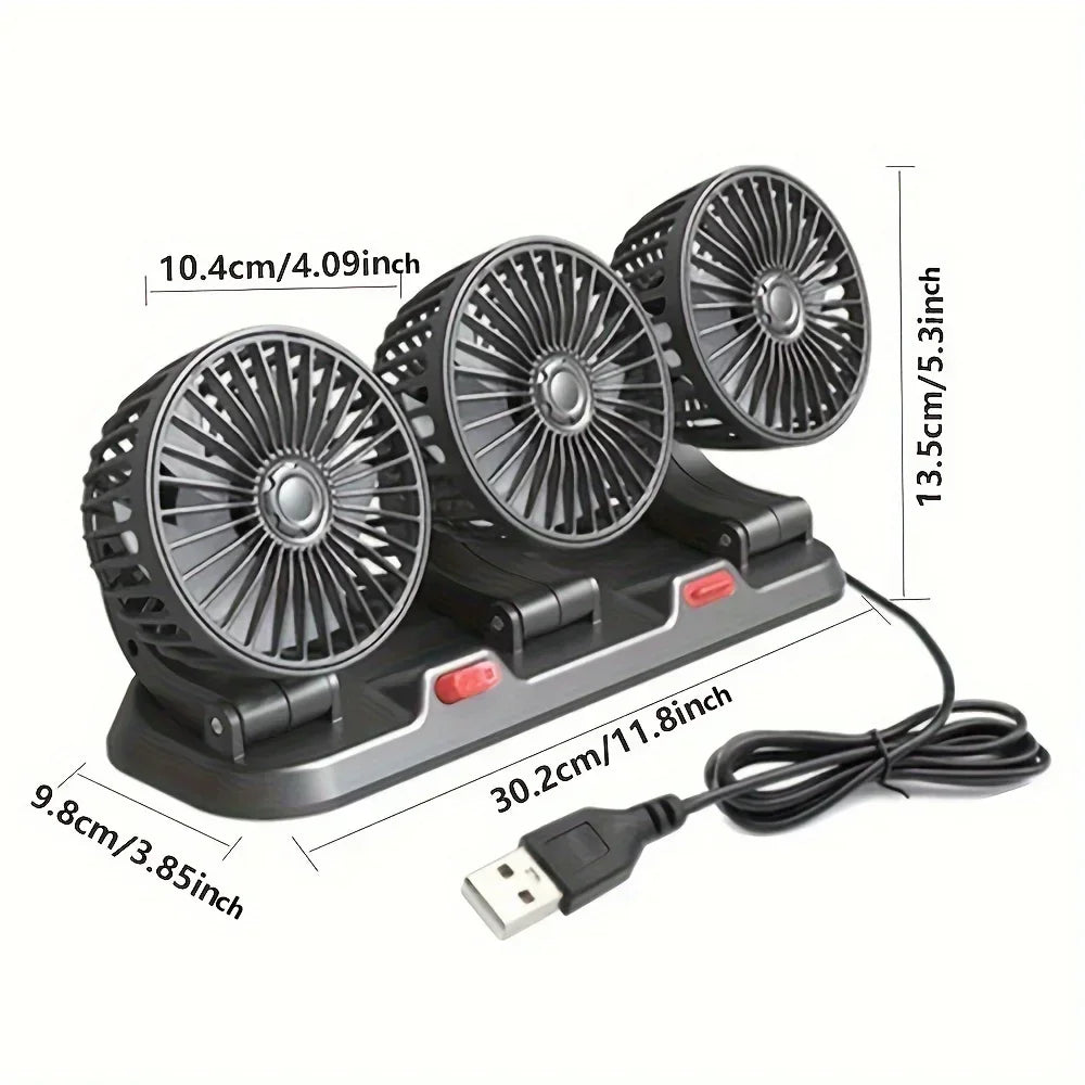 NEW Design 360° Rotating Three Heads Car Cooling Fans Portable Home Office Powerful Wind Speed Whirlwind All Vehicles USB Car Cigar Charging Perfect Summer Days Air Cooling Supplies