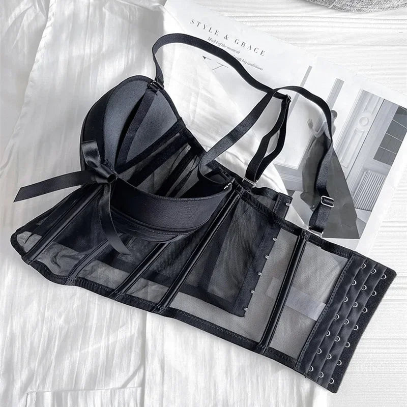 New Sexy Lace Bra Sexy Mesh Underwear Supplies Women Hollow Out Shape Half Cup Soft Bralette Anti-Sag Push Up Bow Thicken Women Underwear Set Ladies Luxury Lingerie Fashion Clothing Products