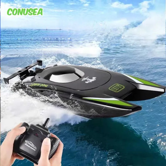 2.4G RC Silver/Black Color Boat 30Km/H High Speed 4 Channels Dual Motor 2CH Waterproof Remote Control Racing Ship Toy - 20Mins Battery for Kids & Adults River Lakes Sea Ocean Water Sports Supplies