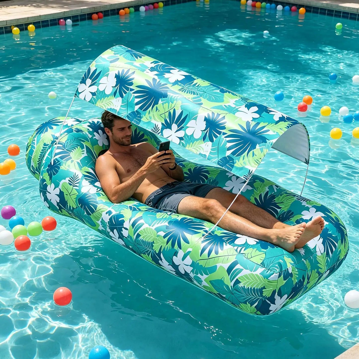 Inflatable Beach Camping Lounger Air Sofa With Sun Shade No-Pump Blow Up Couch For Outdoor Camping Hiking Picnic Vacation