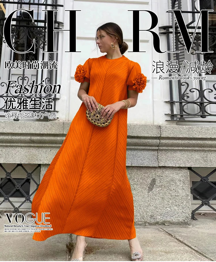 NEW Arrivals 6 Colors  Female Miyake Pleated Heavy Industry Flower Disc Geometric Pleated Dress Versatile Age-Reducing Mother Evening Wedding Party Outfit Dresses Women Ladies Luxury Fashion Clothing Supplies