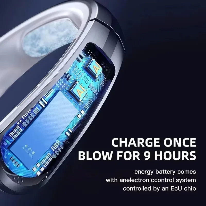 8000mAh USB Hanging Powerful Neck Fan Portable Bladeless Mini Rechargeable Mute LED Digital Display Electric Air Cooler Handheld.