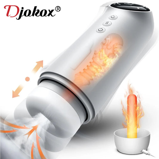 Djokox LCD Display Male Masturbator Cup 4 Thrusting & 4 Sucking Moan Blowjob Realistic Vagina Sex Toys for Men Adult Supplies