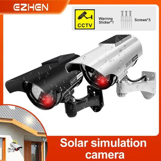 Solar Power Dummy Fake Security Camera, Anti-Theft Surveillance Camera with Flashing LED Light Outdoor Waterproof Bullet Shape