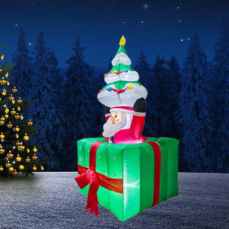 5.9FT/1.8M Xmas Decor Inflatable Santa Tree Box Build-in LED Lights Christmas Indoor Party Outdoor Garden Scene Layout Ornament