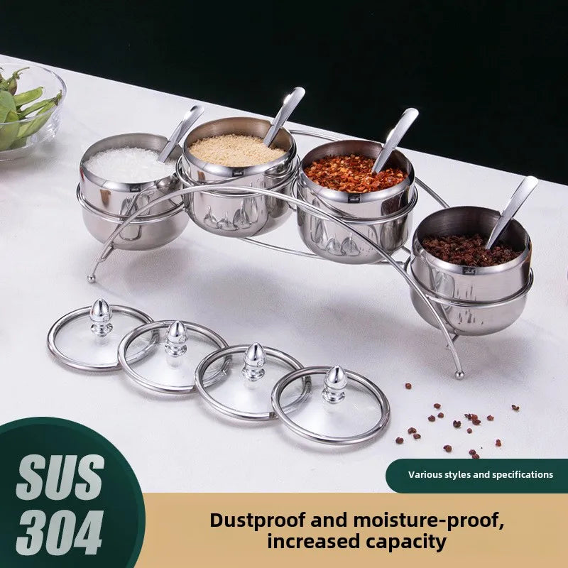Home Villa Restaurants Hotels Household Luxury 304 Silver/Gold Color Stainless Steel Seasoning Tank Buffet Restaurant Hotel Seasoning Salt Storage Tank with Holder Rack Home Kitchenware Tools Sets
