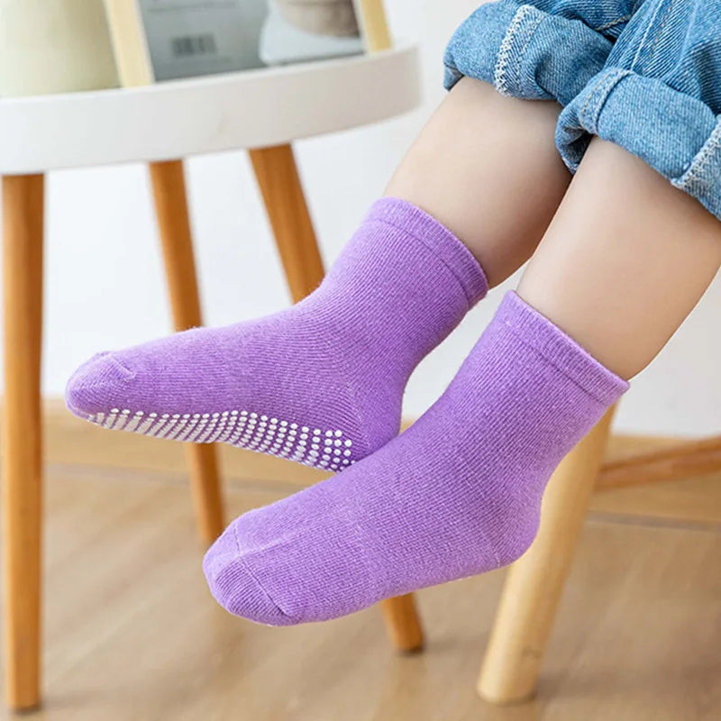 NEW 0-7Y 6 Pairs Set Lot Spring Autumn Newborn Kids Anti-Slip Cotton Socks Solid Color Soft Breathable Cotton Baby's Boat Socks Boys Girls Trampoline Socks
