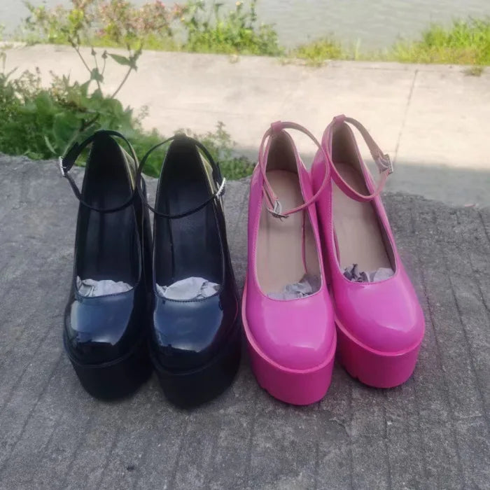 NEW Arrivals Black/White Sexy Thick-Soled Single Shoes Women's 14CM High Heels European American Fashion Buckle Women's Platform Heels Pumps Bridal Shoes Footwear Accessories