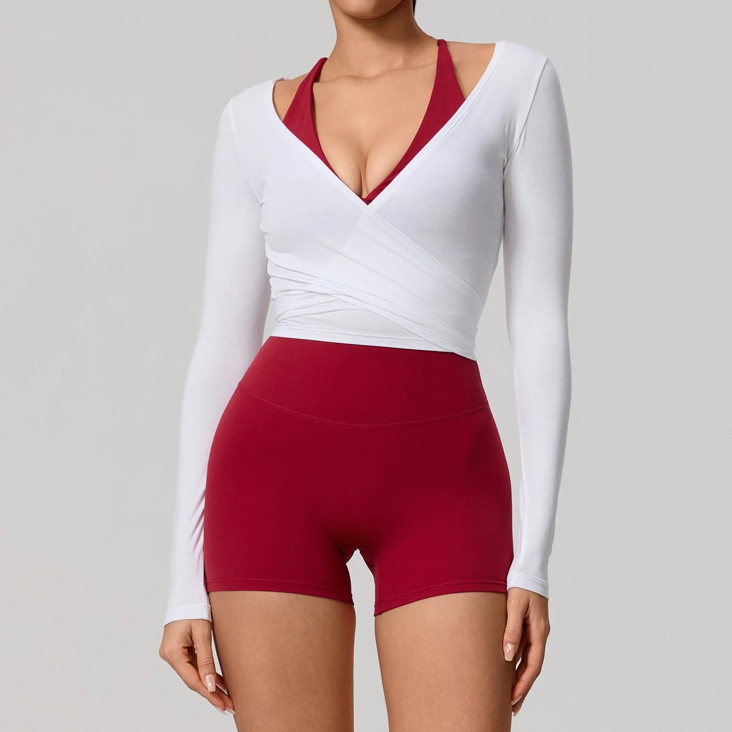 Just Arrived 5 Colors New Women's Yoga Long Sleeve One Piece Strap Yoga Clothing Female Training Premium Ballet Wrap Tops Woman Gym Sports Top Women Sports Apparel Accessories