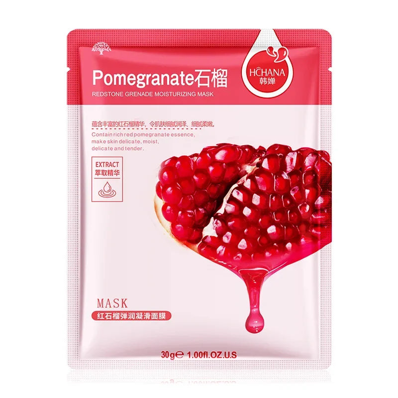 NEW Arrivals 20PCS Set 7 Natural Fruit Patterns Natural Plant Facial Mask Moisturizing Oil Control Anti-Aging Fruit Aloe Korean Hyaluronic Acid Sheets Face Mask Beauty Skin Care Products
