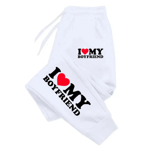 NEW Arrivals S-3XL UK Plus Size Autumn Woman Man Couple Sweatpants *I Love My Boyfriend*  Tracksuit Loose Casual Warm Pants Pocket Drawstring Sportswear
