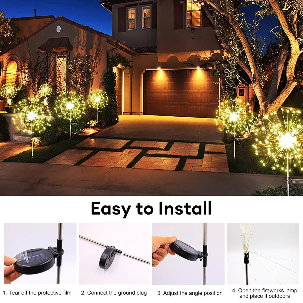NEW Arrivals Solar Firework Light Grass Globe Dandelion 90/150/200 LED Fireworks Lamp For Garden Lawn Landscape Holiday Christmas Lights Home Garden Decoration Supplies
