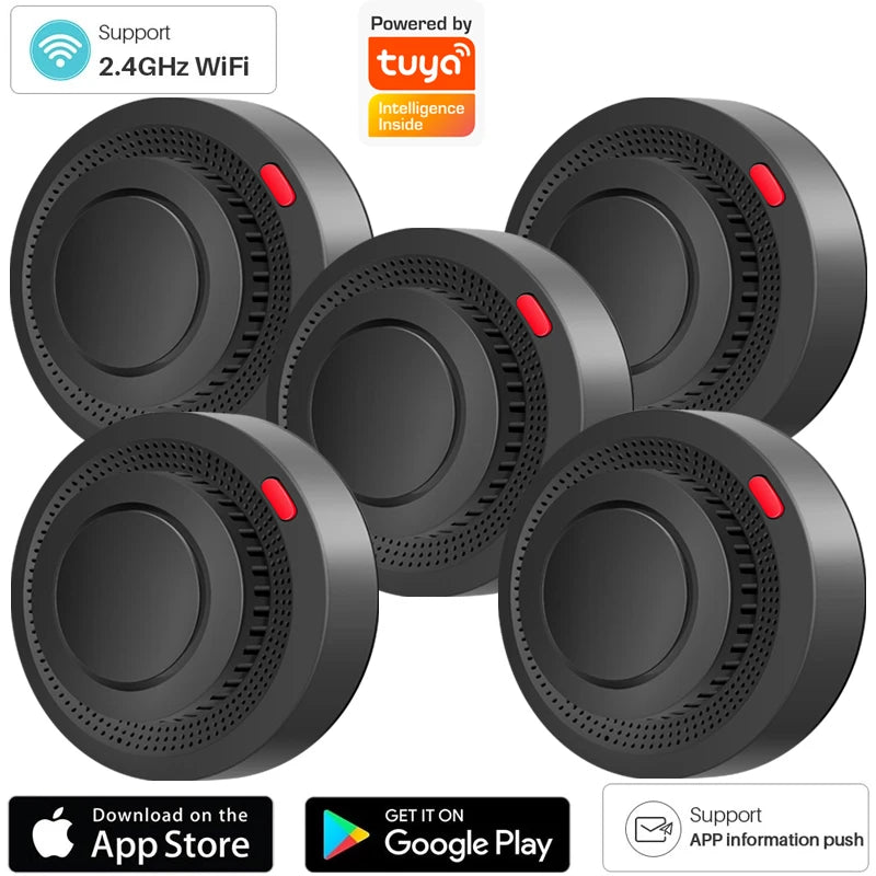 1/2/3/4//5 PCS Set Wi-Fi APP Control Remote Smoke Detector Wireless Photoelectric Sensor Fire Alarm Home Kitchen Hotels Business Mall Factory Security System Work with Smart Life Alert Sound Alarm